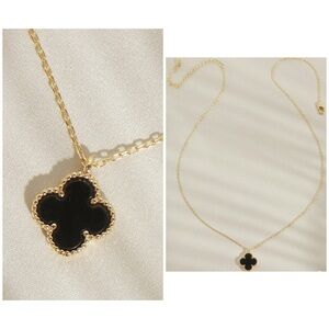 Elegant Black and Gold Clover Pendant Necklace